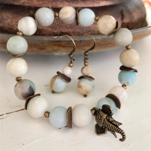 Handmade by me Jewelry - Amazonite Beaded Bracelet and Earring Set